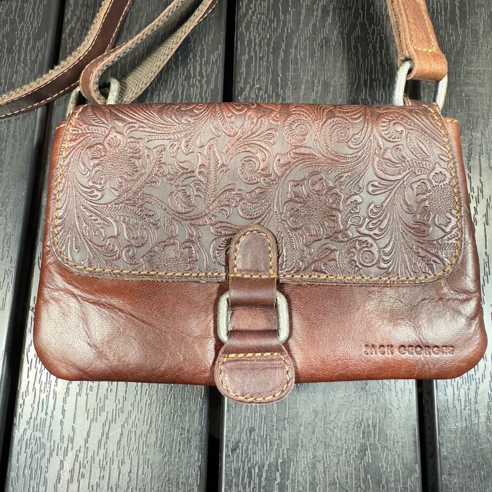 Jack Georges Genuine Leather Crossbody Bag Brown Distressed Purse Shoulder Satch